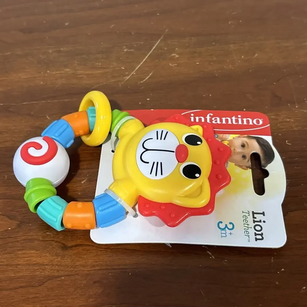 Infantino Lion Zoo Animal Teether Bright Colors Beaded Ring 3M+ New